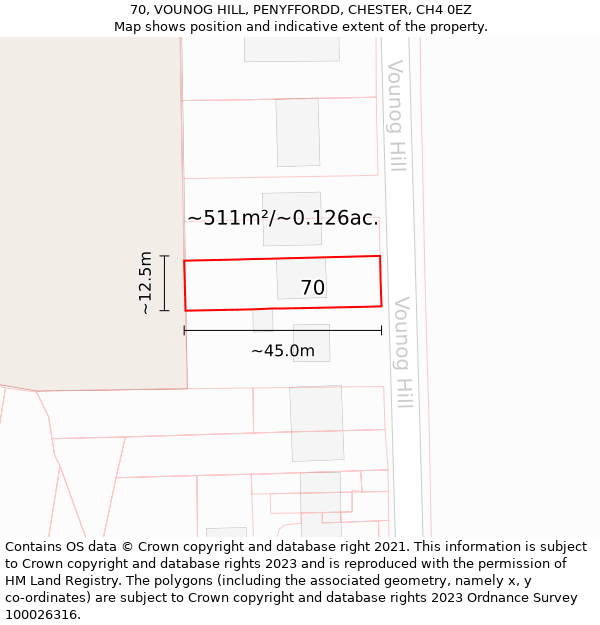 70, VOUNOG HILL, PENYFFORDD, CHESTER, CH4 0EZ: Plot and title map