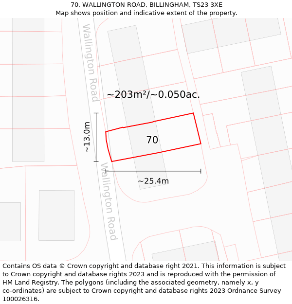 70, WALLINGTON ROAD, BILLINGHAM, TS23 3XE: Plot and title map