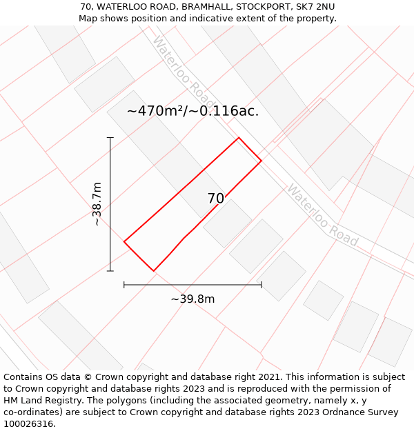 70, WATERLOO ROAD, BRAMHALL, STOCKPORT, SK7 2NU: Plot and title map