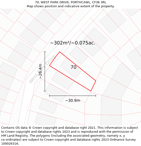 70, WEST PARK DRIVE, PORTHCAWL, CF36 3RL: Plot and title map