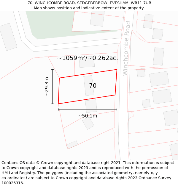 70, WINCHCOMBE ROAD, SEDGEBERROW, EVESHAM, WR11 7UB: Plot and title map