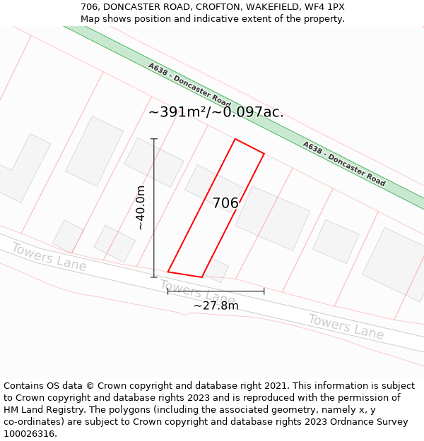 706, DONCASTER ROAD, CROFTON, WAKEFIELD, WF4 1PX: Plot and title map