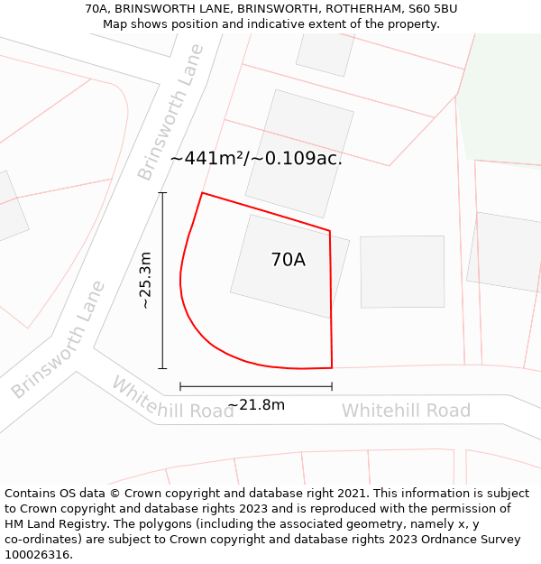 70A, BRINSWORTH LANE, BRINSWORTH, ROTHERHAM, S60 5BU: Plot and title map