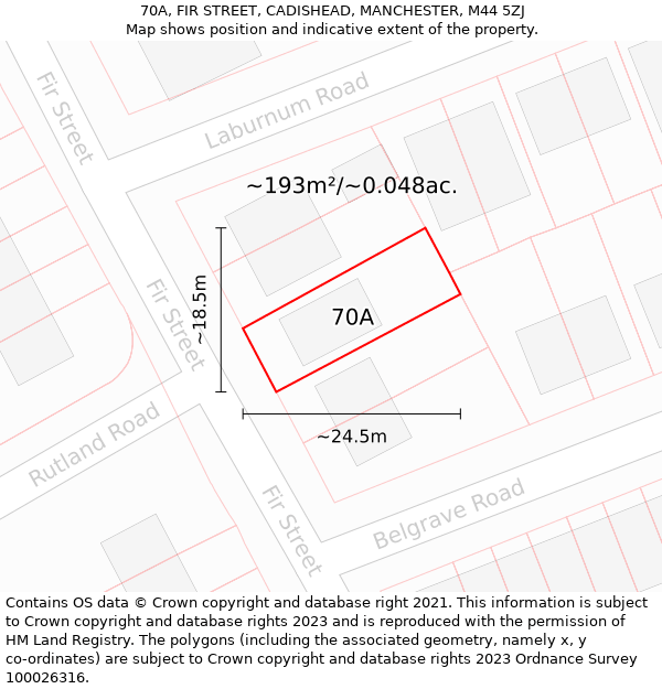 70A, FIR STREET, CADISHEAD, MANCHESTER, M44 5ZJ: Plot and title map