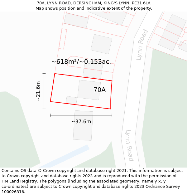 70A, LYNN ROAD, DERSINGHAM, KING'S LYNN, PE31 6LA: Plot and title map