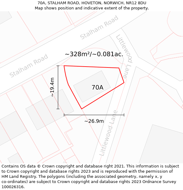 70A, STALHAM ROAD, HOVETON, NORWICH, NR12 8DU: Plot and title map