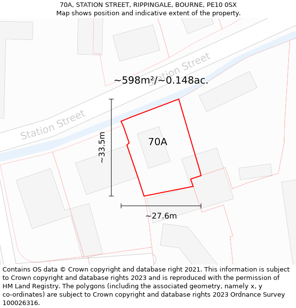 70A, STATION STREET, RIPPINGALE, BOURNE, PE10 0SX: Plot and title map