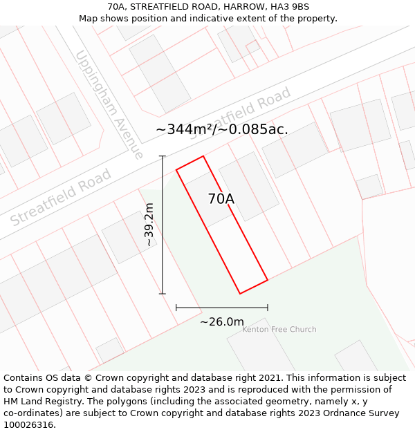 70A, STREATFIELD ROAD, HARROW, HA3 9BS: Plot and title map