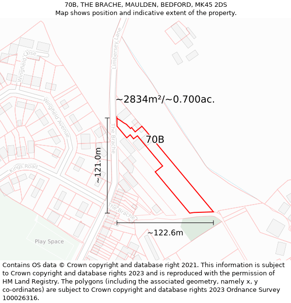 70B, THE BRACHE, MAULDEN, BEDFORD, MK45 2DS: Plot and title map