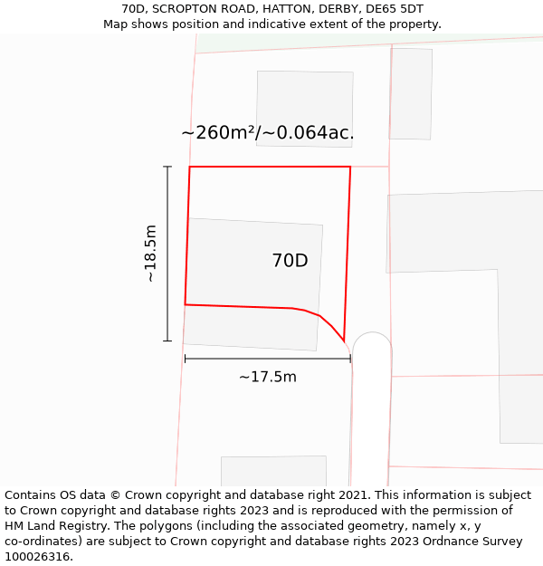 70D, SCROPTON ROAD, HATTON, DERBY, DE65 5DT: Plot and title map