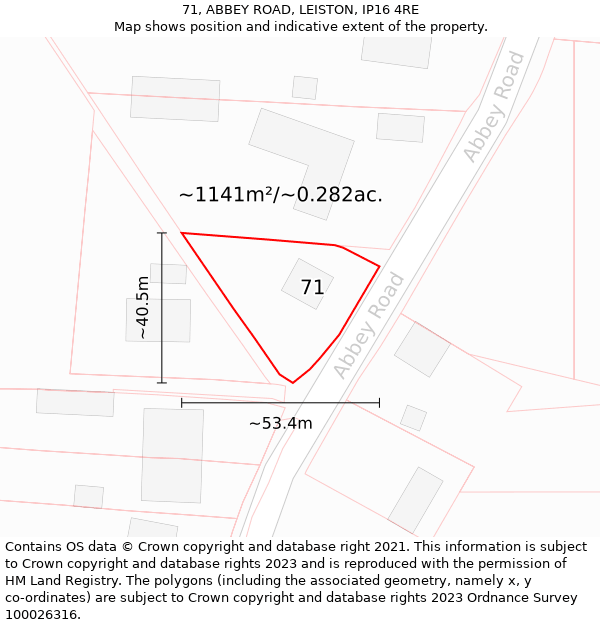 71, ABBEY ROAD, LEISTON, IP16 4RE: Plot and title map