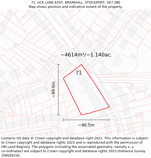 71, ACK LANE EAST, BRAMHALL, STOCKPORT, SK7 2BE: Plot and title map