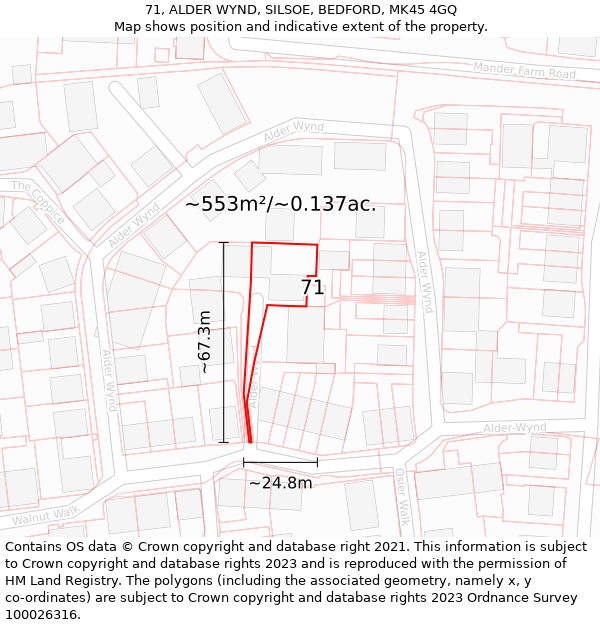 71, ALDER WYND, SILSOE, BEDFORD, MK45 4GQ: Plot and title map