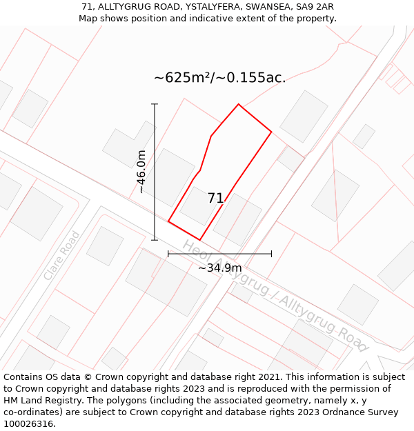 71, ALLTYGRUG ROAD, YSTALYFERA, SWANSEA, SA9 2AR: Plot and title map