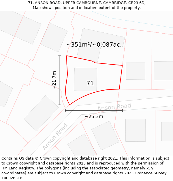 71, ANSON ROAD, UPPER CAMBOURNE, CAMBRIDGE, CB23 6DJ: Plot and title map