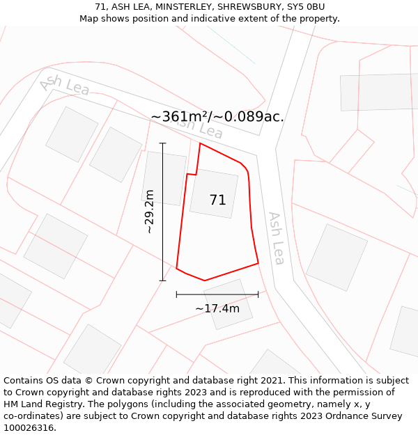 71, ASH LEA, MINSTERLEY, SHREWSBURY, SY5 0BU: Plot and title map