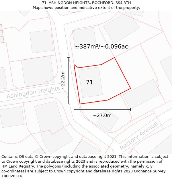 71, ASHINGDON HEIGHTS, ROCHFORD, SS4 3TH: Plot and title map