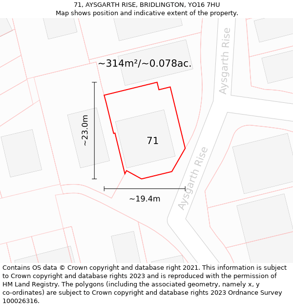 71, AYSGARTH RISE, BRIDLINGTON, YO16 7HU: Plot and title map