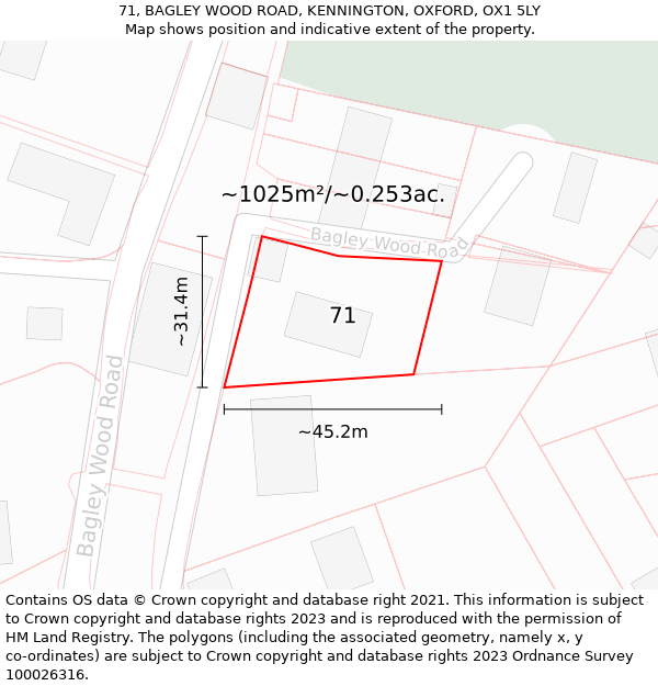 71, BAGLEY WOOD ROAD, KENNINGTON, OXFORD, OX1 5LY: Plot and title map