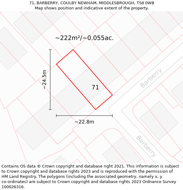 71, BARBERRY, COULBY NEWHAM, MIDDLESBROUGH, TS8 0WB: Plot and title map