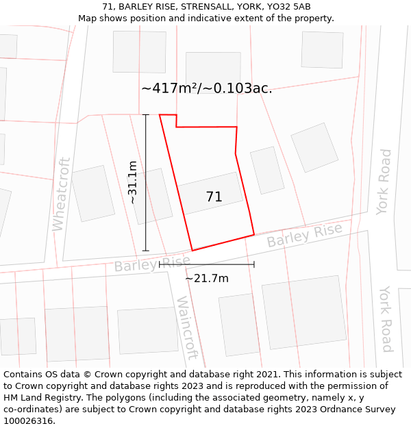 71, BARLEY RISE, STRENSALL, YORK, YO32 5AB: Plot and title map