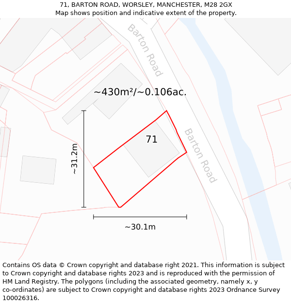 71, BARTON ROAD, WORSLEY, MANCHESTER, M28 2GX: Plot and title map