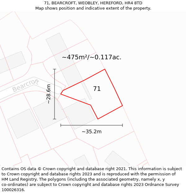 71, BEARCROFT, WEOBLEY, HEREFORD, HR4 8TD: Plot and title map