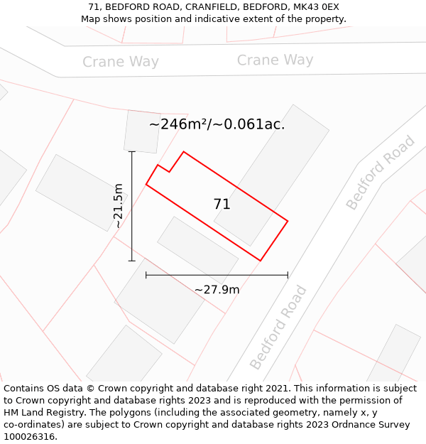 71, BEDFORD ROAD, CRANFIELD, BEDFORD, MK43 0EX: Plot and title map