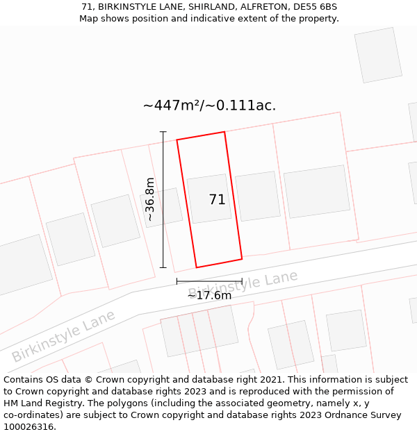 71, BIRKINSTYLE LANE, SHIRLAND, ALFRETON, DE55 6BS: Plot and title map