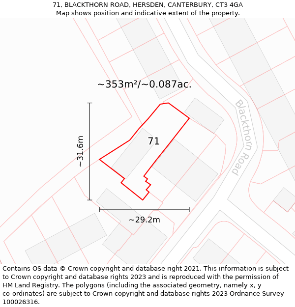 71, BLACKTHORN ROAD, HERSDEN, CANTERBURY, CT3 4GA: Plot and title map