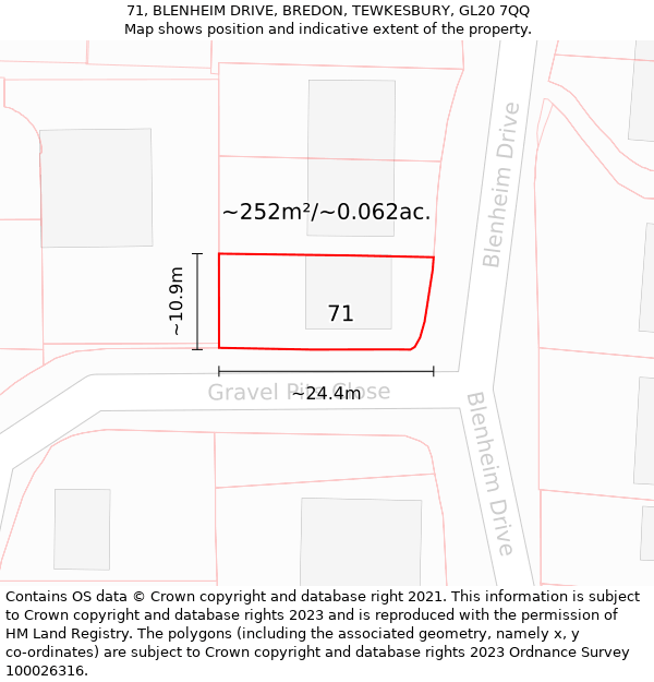 71, BLENHEIM DRIVE, BREDON, TEWKESBURY, GL20 7QQ: Plot and title map