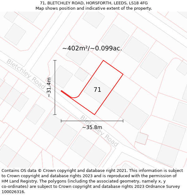 71, BLETCHLEY ROAD, HORSFORTH, LEEDS, LS18 4FG: Plot and title map