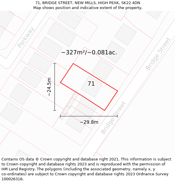 71, BRIDGE STREET, NEW MILLS, HIGH PEAK, SK22 4DN: Plot and title map