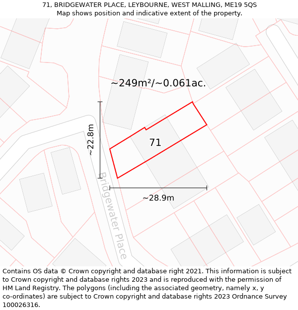 71, BRIDGEWATER PLACE, LEYBOURNE, WEST MALLING, ME19 5QS: Plot and title map