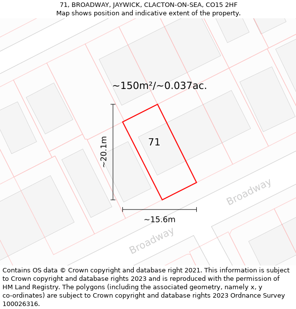 71, BROADWAY, JAYWICK, CLACTON-ON-SEA, CO15 2HF: Plot and title map