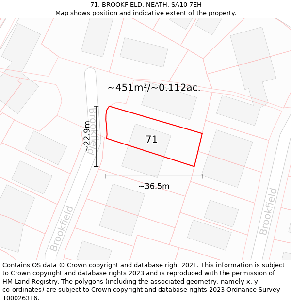 71, BROOKFIELD, NEATH, SA10 7EH: Plot and title map