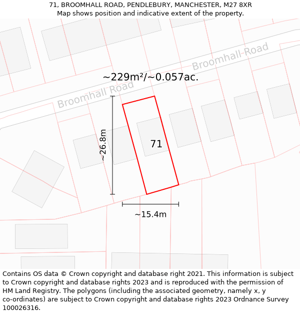 71, BROOMHALL ROAD, PENDLEBURY, MANCHESTER, M27 8XR: Plot and title map