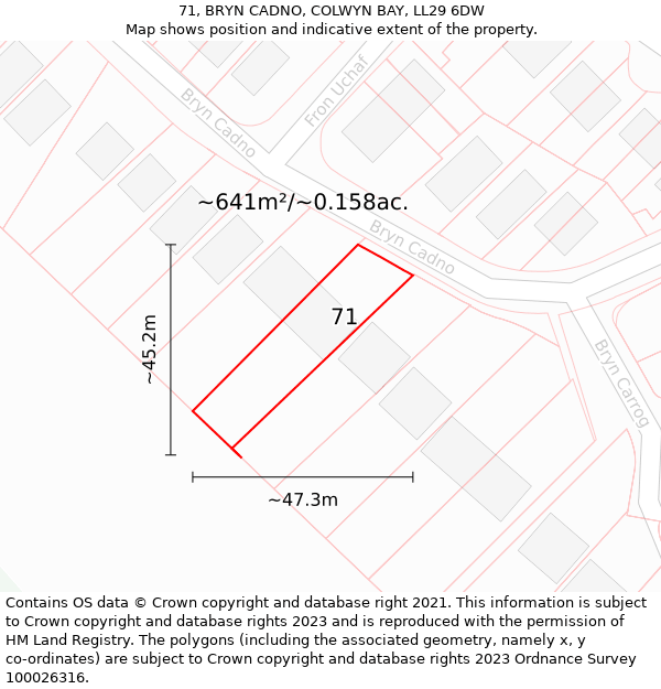 71, BRYN CADNO, COLWYN BAY, LL29 6DW: Plot and title map