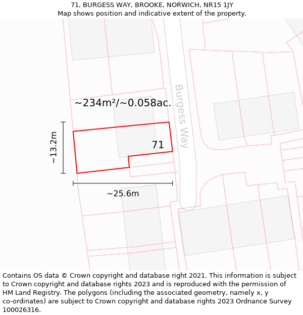 71, BURGESS WAY, BROOKE, NORWICH, NR15 1JY: Plot and title map