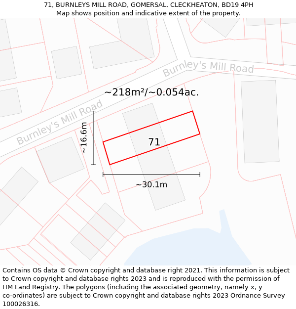 71, BURNLEYS MILL ROAD, GOMERSAL, CLECKHEATON, BD19 4PH: Plot and title map