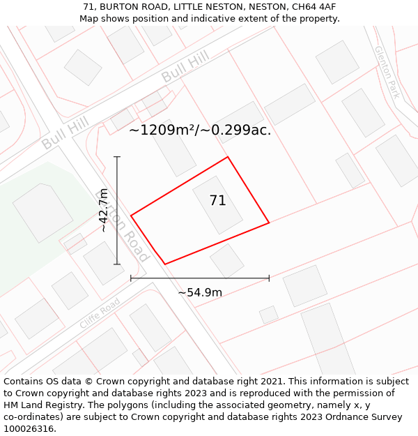 71, BURTON ROAD, LITTLE NESTON, NESTON, CH64 4AF: Plot and title map