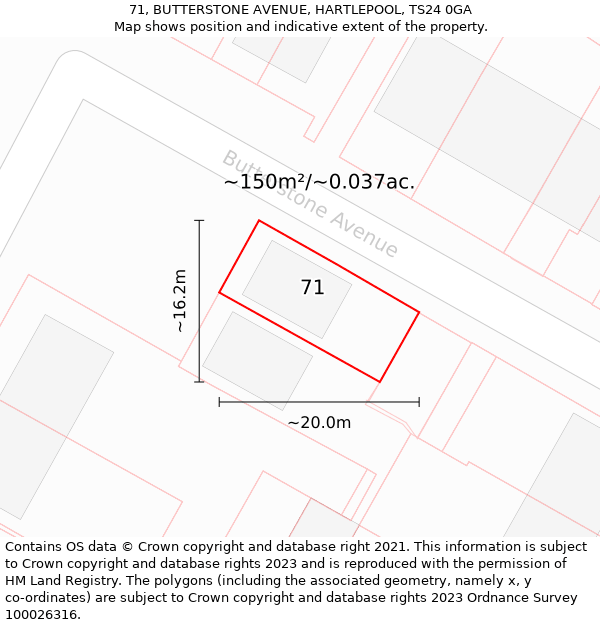 71, BUTTERSTONE AVENUE, HARTLEPOOL, TS24 0GA: Plot and title map