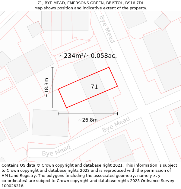 71, BYE MEAD, EMERSONS GREEN, BRISTOL, BS16 7DL: Plot and title map