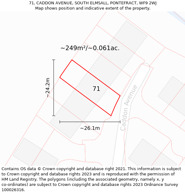 71, CADDON AVENUE, SOUTH ELMSALL, PONTEFRACT, WF9 2WJ: Plot and title map