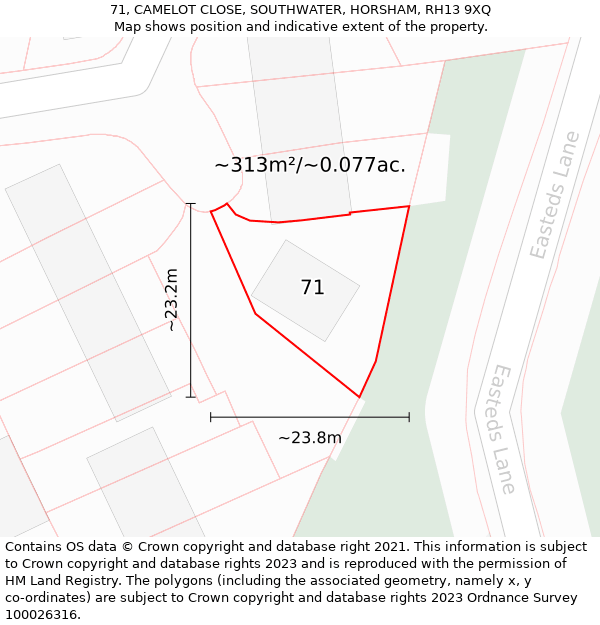 71, CAMELOT CLOSE, SOUTHWATER, HORSHAM, RH13 9XQ: Plot and title map