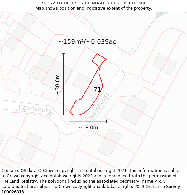 71, CASTLEFIELDS, TATTENHALL, CHESTER, CH3 9RB: Plot and title map