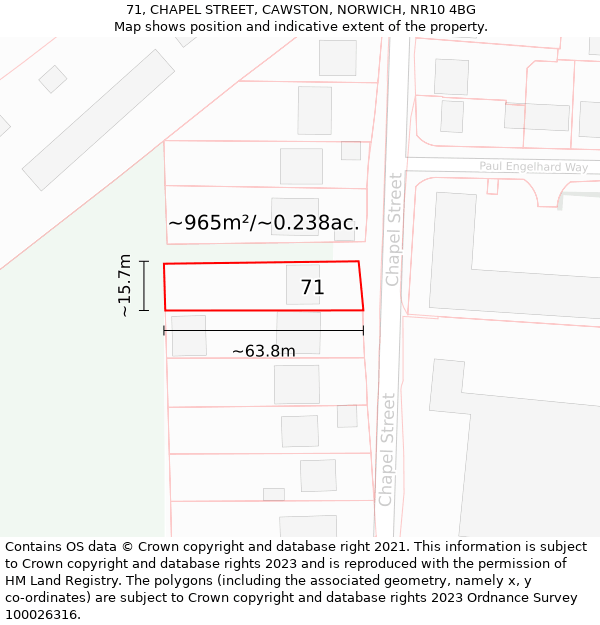 71, CHAPEL STREET, CAWSTON, NORWICH, NR10 4BG: Plot and title map