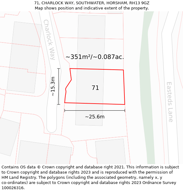 71, CHARLOCK WAY, SOUTHWATER, HORSHAM, RH13 9GZ: Plot and title map