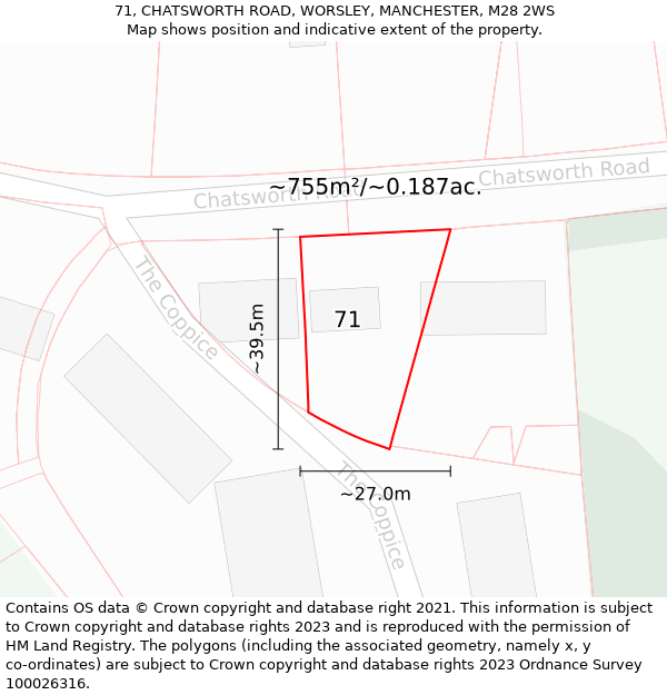 71, CHATSWORTH ROAD, WORSLEY, MANCHESTER, M28 2WS: Plot and title map
