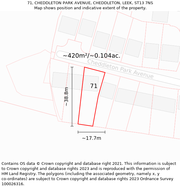 71, CHEDDLETON PARK AVENUE, CHEDDLETON, LEEK, ST13 7NS: Plot and title map